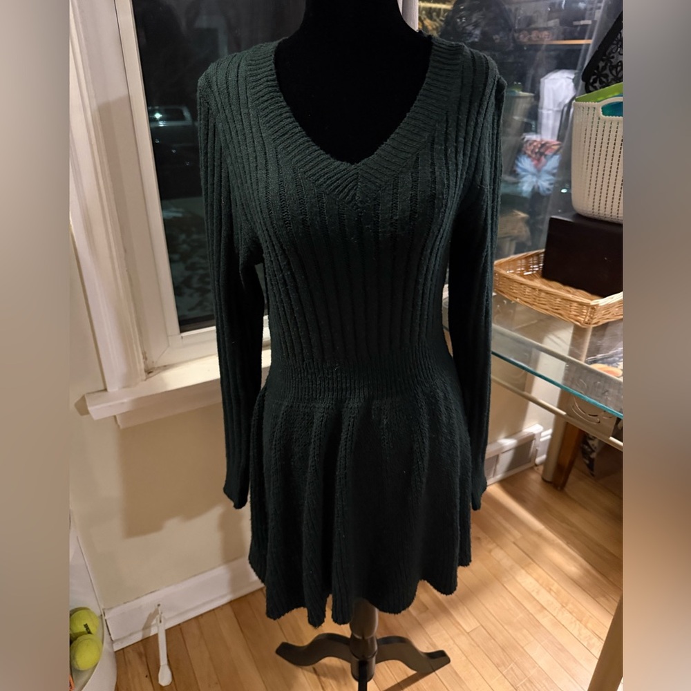 SHEIN Dark Green Long Sleeve Knit Dress